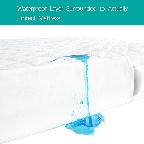 Image of Zippered Crib Mattress Protector Waterproof, 6-Sided Encasement, 2 Pack | White, Breathable Viscose Fabric, Absorbent Layer, Machine Washable, Fits Standard Crib Mattress