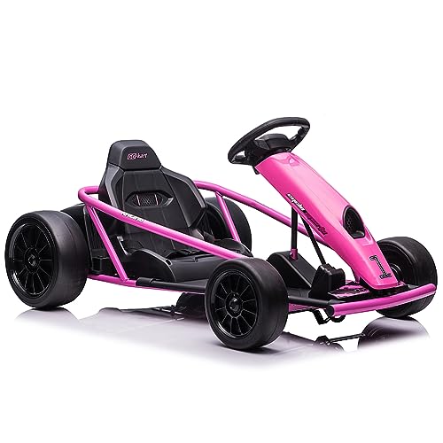 24V Go Kart for Kids 8-12 Years, 300W*2 Extra Powerful Motors, 9Ah Large Battery 8.1MPH High Speed Drifting with Music, Horn,Max Load 175lbs Outdoor Ride On Toy for Teens (Rose)