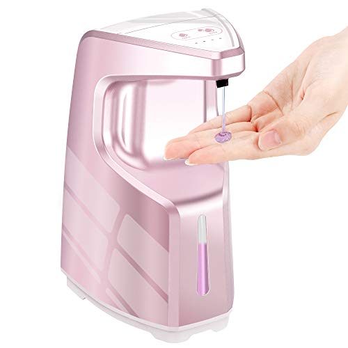 AFMAT Touchless Soap Dispenser, Automatic Hand Sanitizer Dispenser, Kitchen Bathroom Soap Dispenser Hands Free, 15.2 oz /450ml Countertop Wall Mount Soap Dispenser w/Adjustable Volume-Rose Gold