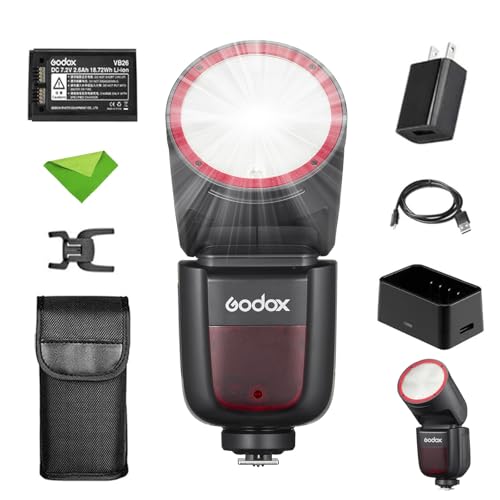 Godox V1 V1-F V1F Flash for Fuji Fujifilm Cameras, 1/8000 HSS TTL Flash Speedlite, 480 Full Power Flashes, 1.5s Recycle Time, 76Ws 2600mAh Li-ion Battery Round Head Flash (Godox V1-F USA Version)
