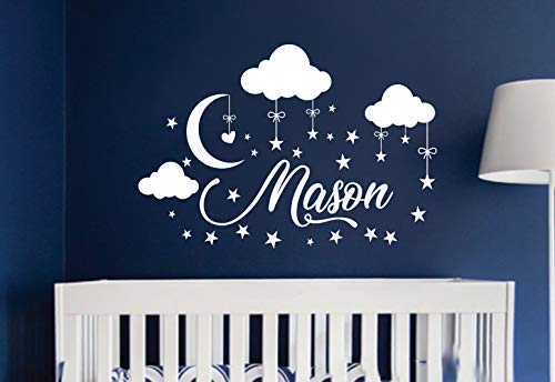 Personalized Clouds Moon Decal Stars Nursery Decals Art Wall Vinyl Sticker. Nursery Name Wall Decal Boy Name For Son's Nursery Wall Decor. Custom Baby Boy Name Wall Decal vs52