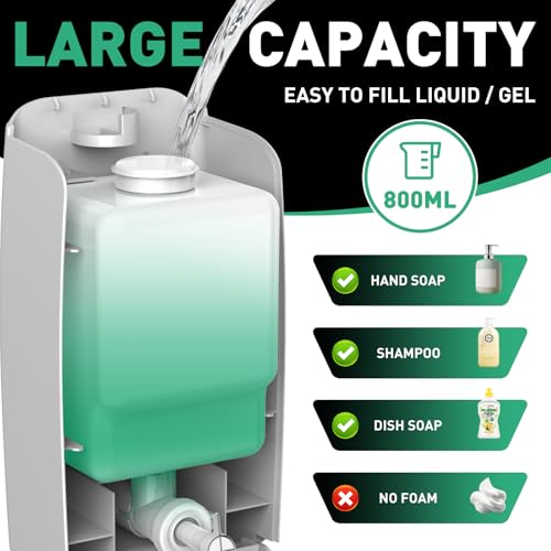 Image of Commercial Soap Dispenser Wall Mount Manual Pump Hand Soap Dispenser 800ml Gel Liquid Hand Sanitizer Dispenser Self Adhesive for Home Bathroom (White)