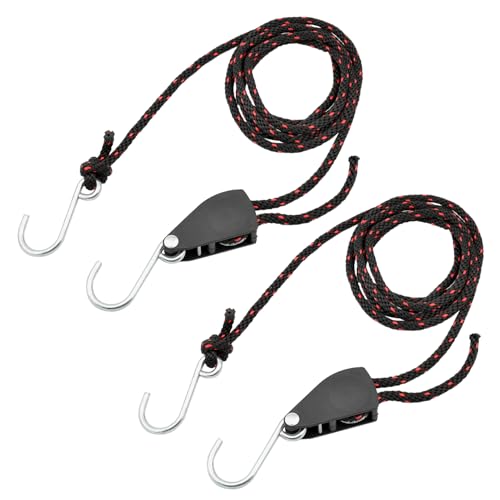 2 Pack Kayak Rope Lock Tie Down Strap, Ratchet Pulley System, Galvanized Iron Hooks for Kayak, Canoe (2.5m)