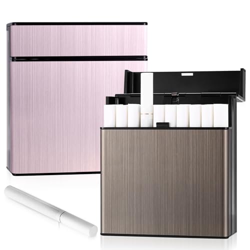 Tenbrachian 2 Pcs Pitilleras para Cigarrillos, Pitillera Mujer Hombre, Pitilleras de Metálico, Cajetillas para Cigarrillos, Estuche de Metal para Cigarrillo, Pitillera de Alumnio para 40 Cigarrillo