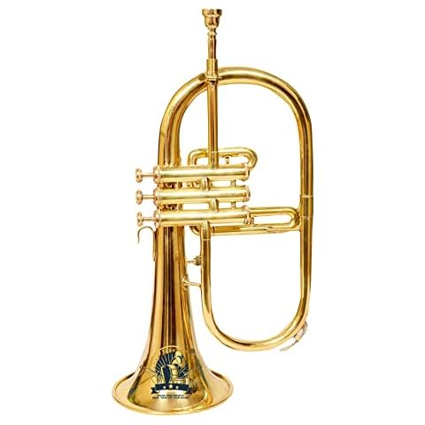 SOUND SAGA® Flugel Horn 3 Valve BB Pitch Premium Brass Quality Including Mouthpiece and Carry Case (BRASS) Cover