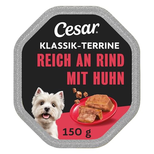 Cesar Hundefutter Nassfutter Klassiker mit saftigem Rind und Leber, 14 Schalen (14 x 150g)