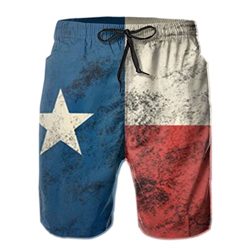 Mens Texas Flag Distressed Swim Trunks Quick Dry Summer Surf Beach Shorts with Pocket Drawstring