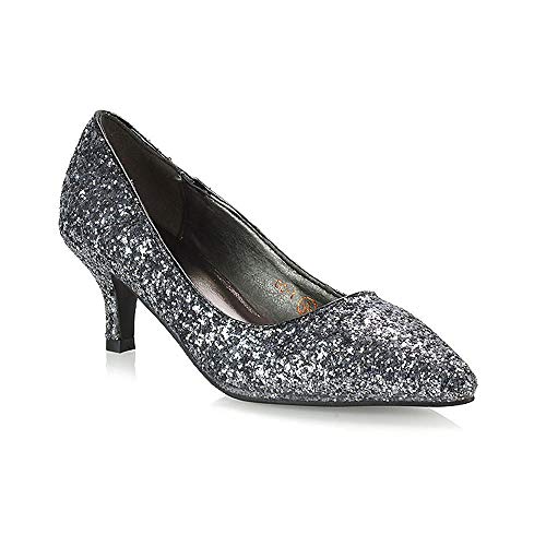 Womens-Glitter-Pointed-Shoes-Ladies-Slip-On-Low-Heel-Party-Courts-Pumps-Size-3-8