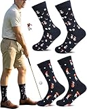 2 Pairs Funny Golf Socks for Men, Novelty Fun Golfers Socks, Crazy Golfing Gifts for Daddy Husband Coworkers, Navy Blue, Fits Size 9-13, Moisture Wicking