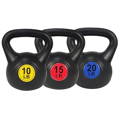 Signature Fitness ​Wide Grip Kettlebell Exercise Fitness Weight Set, Set of 3 or Set of 4 Kettlebells