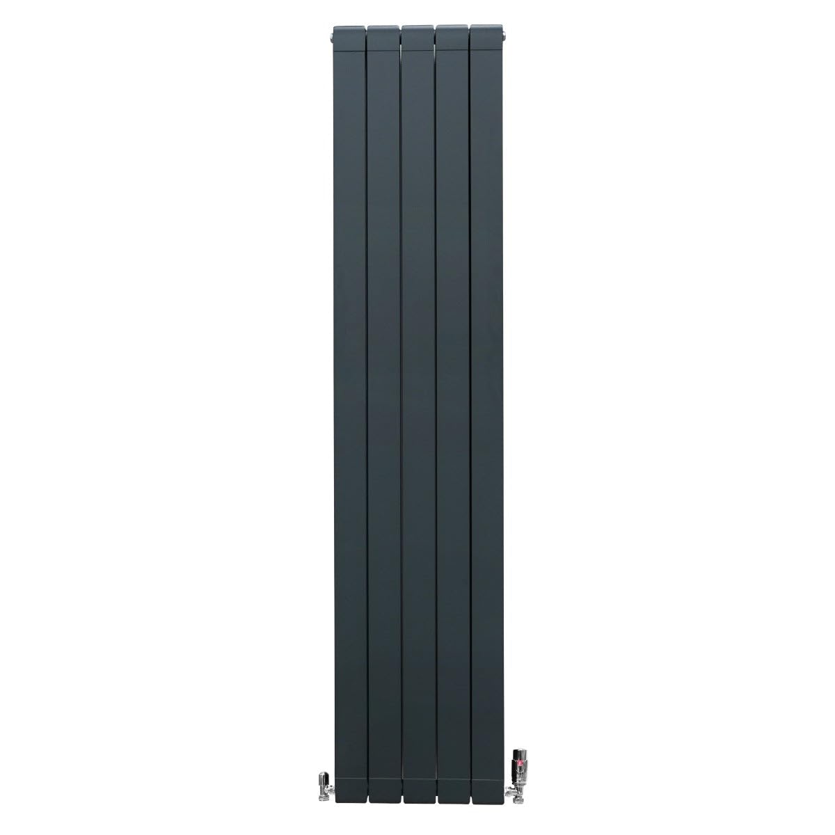 Radiatore di Design in Alluminio 1800mm x 395mm e Valvole Cromate TRV Verticale Doppio Pannello Piatto A Colonna Termosifone Moderno Leggero Grigio Antracite Spazzola Kit di Fissaggio Staffe Inclusi