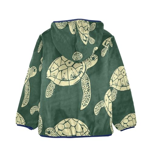 Turtle Pattern on Green Toddler Fleece Jacket Girl Boys Hooded Fleece Jacket Coat Warm Outwear Zip-up 3-10T2