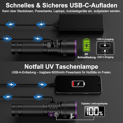 Shadowhawk 365nm UV Taschenlampe, 30W Schwarzlicht 4-Kern Mit Filterlinse – Ansicht 5