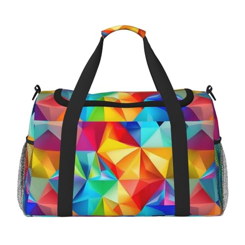 Sac de voyage géométrique arc-en-ciel noir - Grand sac de sport pliable zippé
