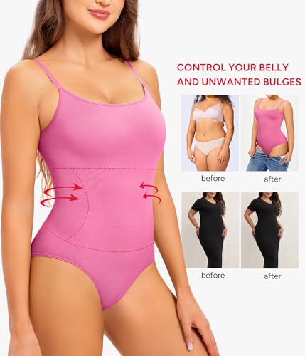 Image of Nebility Shapewear Bodysuits for Women - Tummy Control Square Neck Bodysuit Seamless Full Body Shaper Going Out Top