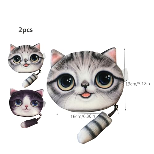 Cat Coin Purse 2Pcs Double-Side Cartoon Cat Wallet Tail Zipper Cat Purse for Girls Portable Digital Print Cute Plush Coin Purse Gifts for Women Cat Purse for Girls Cute Coin Purse Cat Wallet Plush Co4