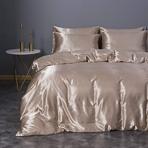 Sleepymoon Duvet Cover Set Silk Like Twin Full Queen King (Champagne, Full/Queen) (Only Duvet Cover+ Pillow Sham. Comforter Or Duvet Not Included) #TOP1