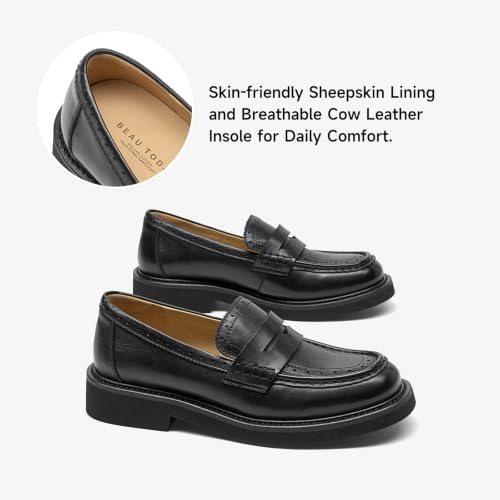 Image of BEAU TODAY Womens Leather Penny Loafers, Slip On Loafer Flats