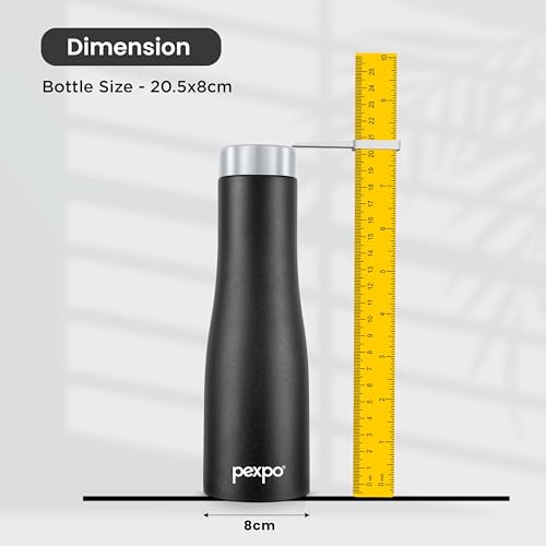 Image of Pexpo Monaco 1000 ISI Certified Stainless Steel Sports /Fridge Water Bottle with Steel Cap, 970ml, Knight Black | BPA Free | Water Bottle for Office, Gym, School, Yoga, Trekking, Adults&Kids