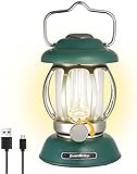 EverBrite Camping Lantern Rechargeable, Retro Metal Camping Light, 4400mAh Battery Powered Hanging Vintage Camping Lamp, 3 Light Modes, Outdoor Tent Light, Emergency Lantern for Power Outage - Green