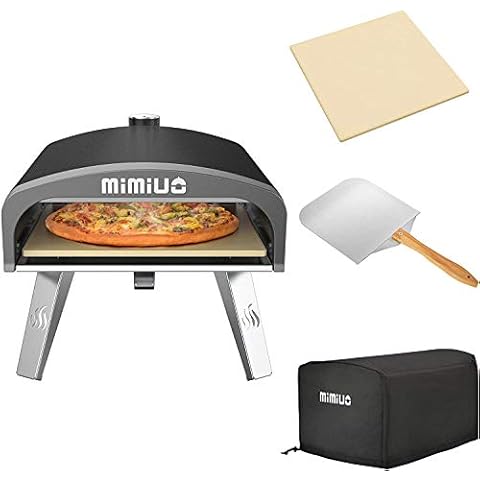 Mimiuo Outdoor Gas Fired Pizza Oven with UK Gas Regulator,Portable Classic G-Oven Black Coated, includes Pizza Stone & 12 inch x 14 inch Pizza Peel with Wooden Handle Cover