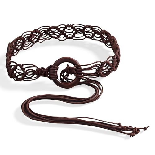 Boho Brown Woven Circle Belt with Tassels, Rope Belts for Women, Boho Belt Beach Festival Daily Bohemian Accessory, Bohemian Belts for Her Crafted to Delight