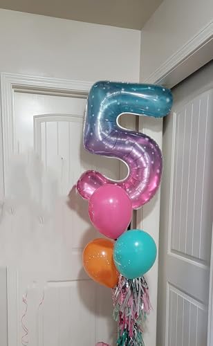 Image of 5 Balloon Numbers Birthday Decorations, 40In Pink Purple Blue Balloons | Eye-catching Appearance, Perfect Decorative Centerpieces, Convenient Self-sealing Structure, Widely for Various Occasions