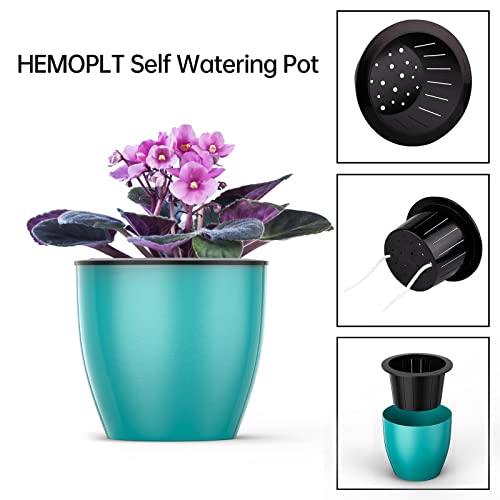 Hemoplt Plant Pots Pack Of 4, 6.3" Self Watering Pots For Indoor Plants, African Violet Pots, Self Watering Pots, Planters For Indoor Plants, White, Deep Green, Black Silver, Rose Gold #TOP1