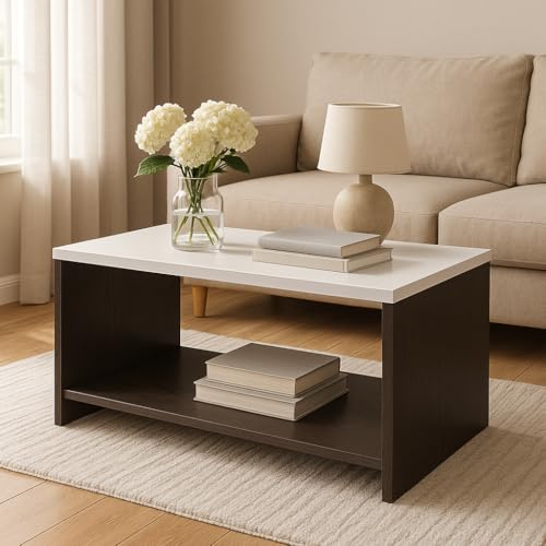 Image of ESTANTERIA Coffee Table for Living Room Wooden Engineering Wood Center Tea Table Strong & Durable Space Saving Furniture with Storage for Bedroom Modern Design Furniture Home Decor (Pavillion)