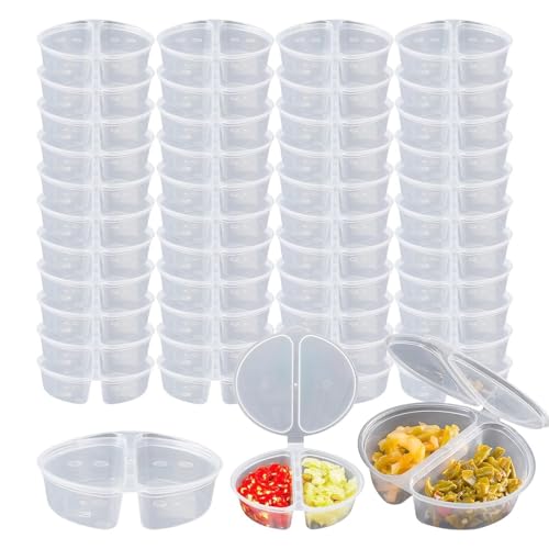 Recipientes dobles para condimentos con tapas, recipientes portátiles para condimentos, recipientes transparentes para aderezos de ensalada y condimentos con tapa con bisagras para salsas, muestras,