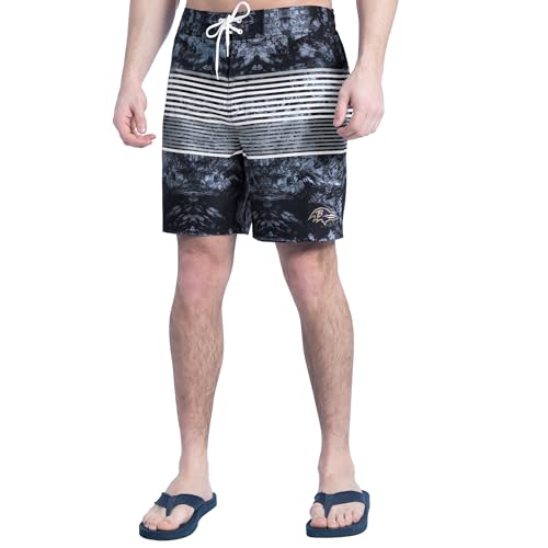 G-III Sports Men's Black/Gray Baltimore Ravens Horizon Volley Swim Shorts