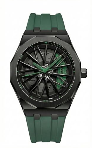 Image of ON TIME OCTUS Spinning Car Wheels Gyro Men's Sport Watch| 360 Rotating Car Wheel Dial Watch for Men | 3D Rim Hub Sports Design | Quartz Analog Wristwatch with Soft Silicone Strap