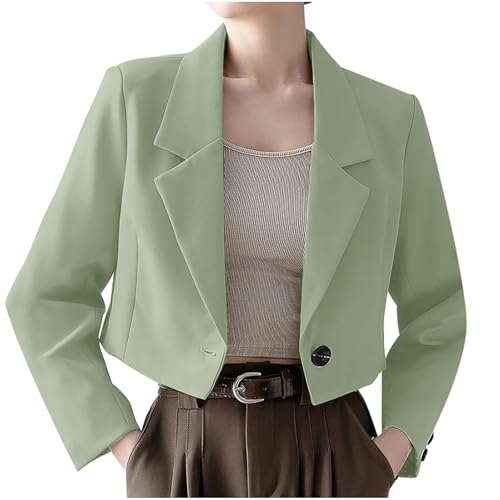 Womens Casual Cropped Blazers Classic Lapel Long Sleeve Cardigan Office Work Business Suit Petite Girls Jackets Coats