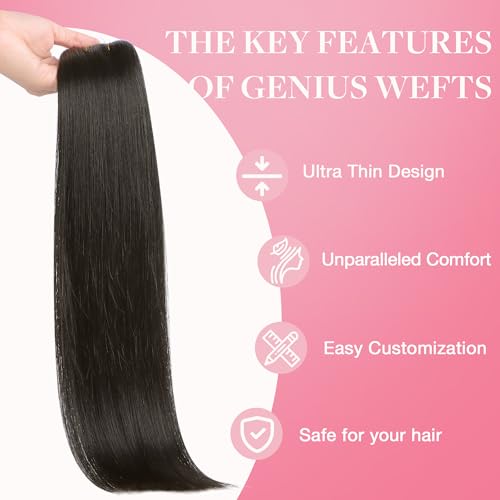 Image of GOO GOO Genius Weft Hair Extensions Human Hair, Sew In Hair Extensions Rooted Remy Weft, 1C Mocha Brown 16inch 50g, Hand Tied