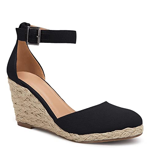 JeimPoey Womens Wedges Espadrilles Sandals Closed Toe Platform Ankle Strap Beach Sandals