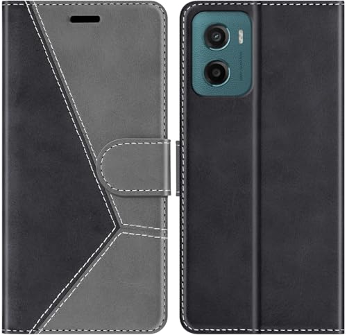 Image of ClickCase Trend Series for Motorola Moto G05 Leather Wallet Flip Case Magnetic Closure Flip Cover for Motorola Moto G05 (Grey Black)