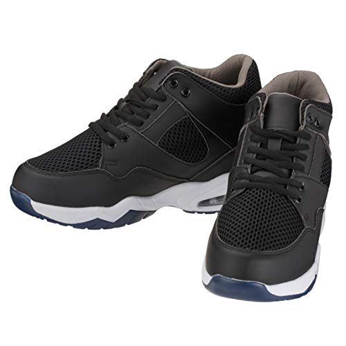 CALTO Men's Invisible Height Increasing Elevator Trainer Shoes - Black Leather/Mesh Lace-up Lightweight Trainers Sneakers - 3.4 Inches Taller - H329082 - Size 9 D(M) US4