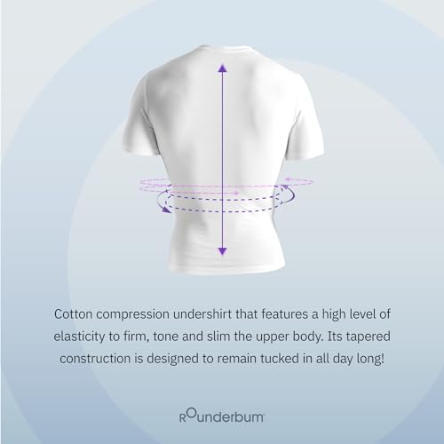 Rounderbum Men’s Compression Tech Slim Fit Cotton T-Shirt – Posture Support & Core Shaping Undershirt, 2 Colors3