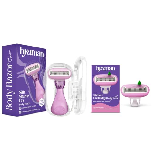 Image of Hyuman On the Go Body Razor Combo 1 Cartridge Blades /Refill, Aloe Vera + Vit E Lubricated Catridge, Easy hair Removal | Women