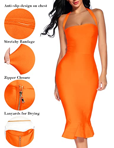 Image of houstil Women's V Neck Halter Fishtail Bandage Bodycon Dress Party