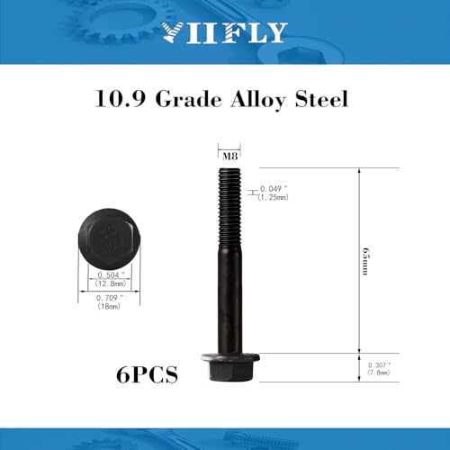 Image of M8 x 65mm Flanged Hex Head Bolts Flange Hexagon Screws, M8x1.25 Bolt, 10.9 Grade Alloy Steel, Hexagon Head Bolts, Black Zinc Finish, Half Thread,Quantity 8