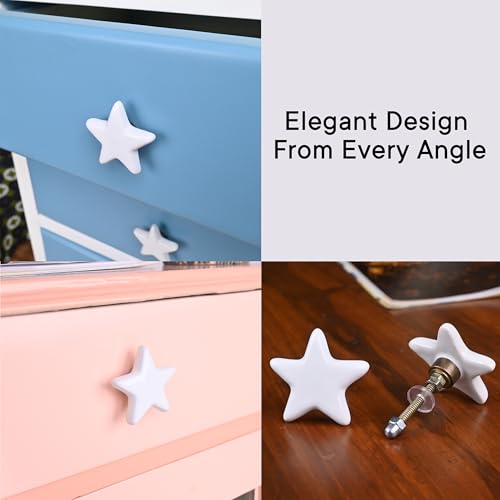 Image of IndianShelf 2 Pieces White Star Ceramic Luxury Drawer Knobs for Kitchen Cabinet Hardware Kids Wardrobe Door Pulls Decorative Dresser Elegant knobs for Kids Room