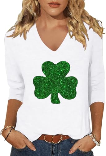 Image of Woffccrd Womens 3 /4 Sleeve V Neck T-Shirts Valentina's Day Spring Shirts Love Heart Printed Graphic Tees
