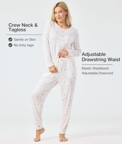 Image of GYS Bamboo Viscose Sleep Sets for Women Long Sleeve Crew Neck Pajama Sets with Pockets