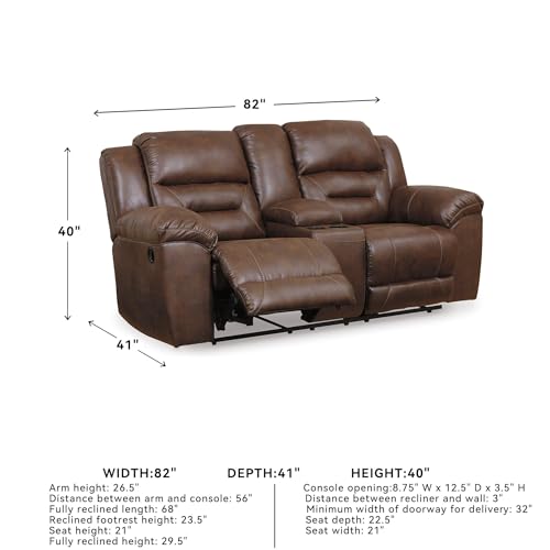 Image of Signature Design by Ashley Stoneland Faux Leather Manual Double Reclining Loveseat with Center Console, Dark Brown