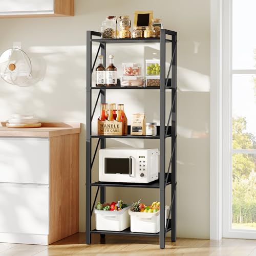 Image of HOOBRO Bookshelf, 5-Tier Industrial Bookcase, Book Shelf Storage Organizer, Tall Bookshelf with Metal Frame for Living Room, Bedroom, Home Office, Kitchen, Black BB73SJ01