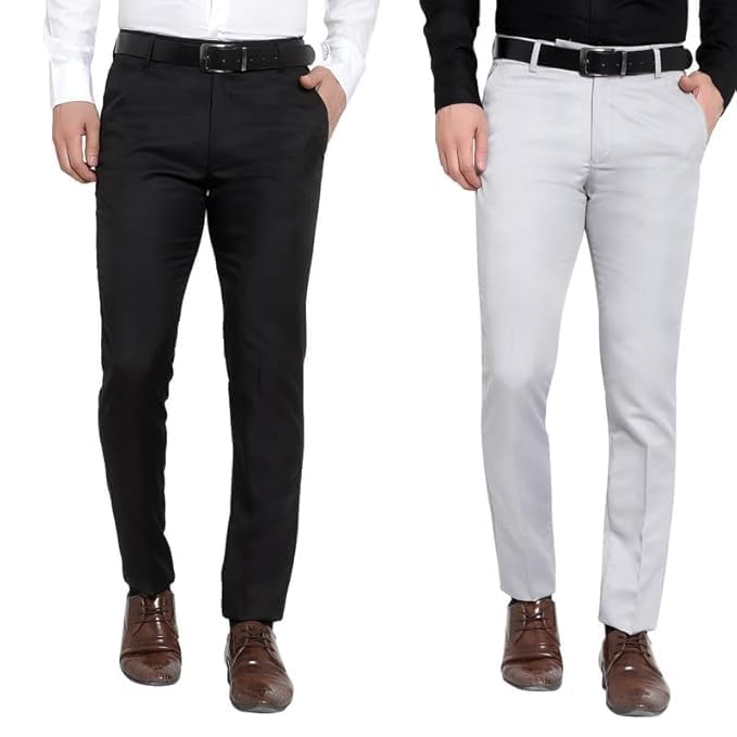 Men's Formal Slim Fit Trousers, Cotton Blend Business Casual Pants, Grey and Navy, Regular Fit-picture-47
