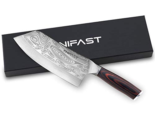 KNIFAST Cleaver Knife 75 Inch Pakkawood Handle - German Steel Chinese Chef Knife Vegetable Meat Cleaver Knife Gift Box Included