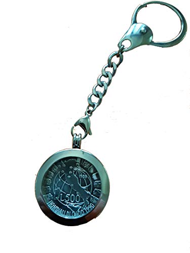 Llavero hombre campeonato fútbol Italia 1990 con moneda 500 liras de plata vintage