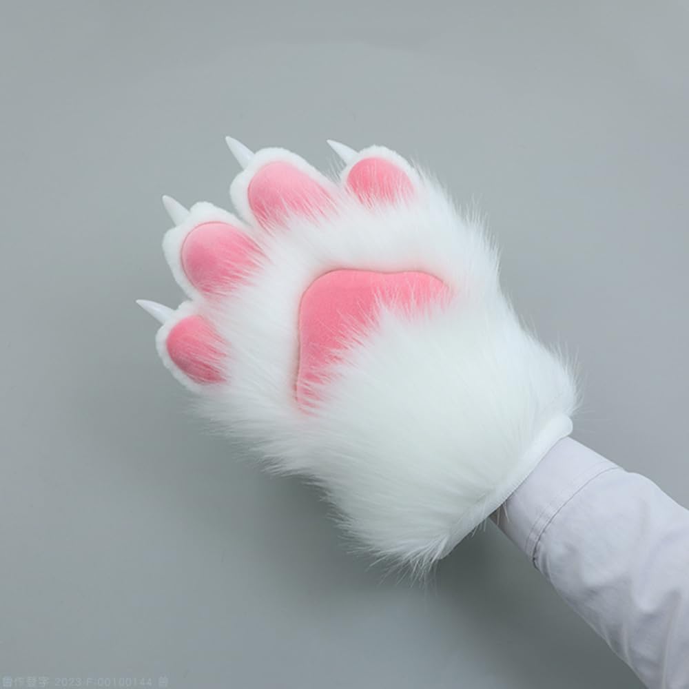 ケモノ手袋 五本指 ベビブルー ピンク肉球　ハンドメイド 手縫い爪 オリジナル 指なし手袋 猫の手 クマの手 グローブ かわいい ラブリー 肉球 指ぬき